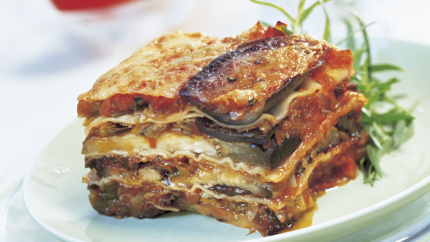 Eggplant, tomato and leek lasagne