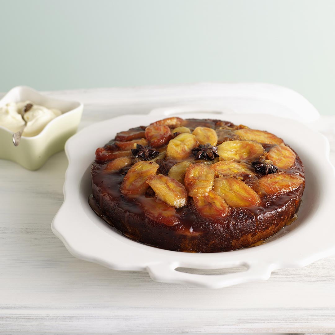 Upside-down banana cake