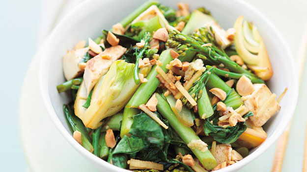 Stir-fried Asian greens with tofu