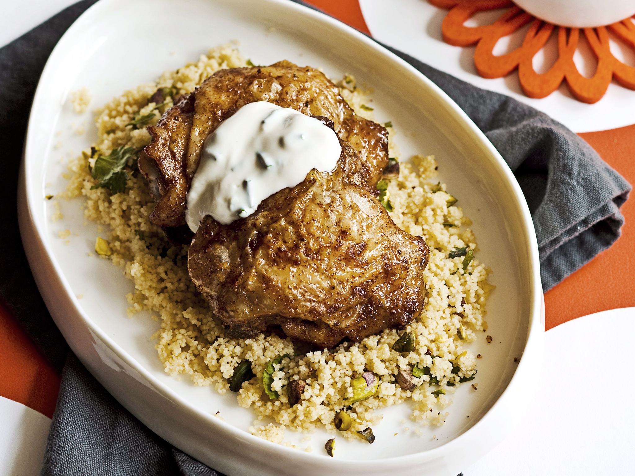 Moroccan chicken with pistachio and coriander couscous
