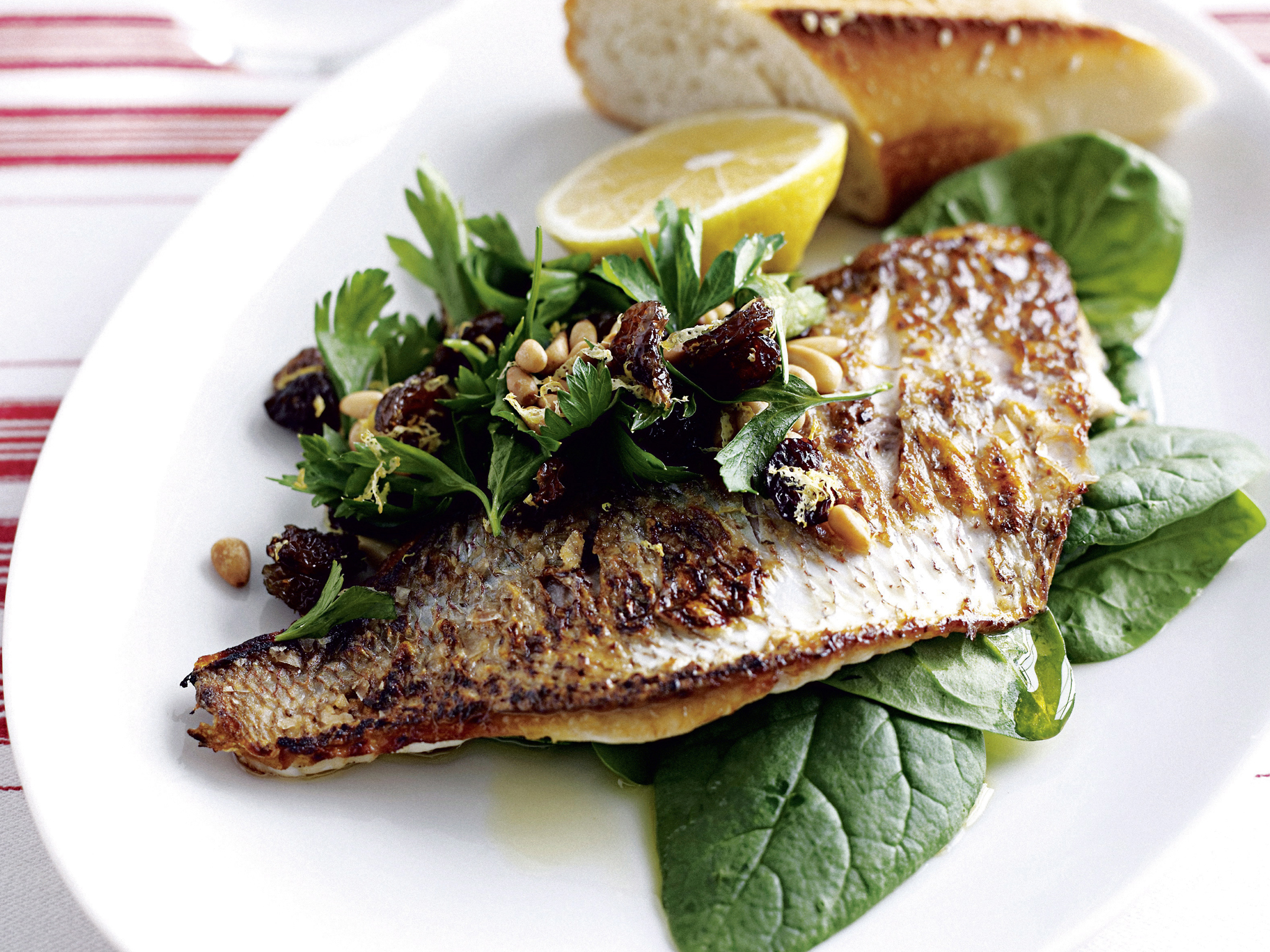 Pan-Fried Fish with Lemon and Spinach Salad