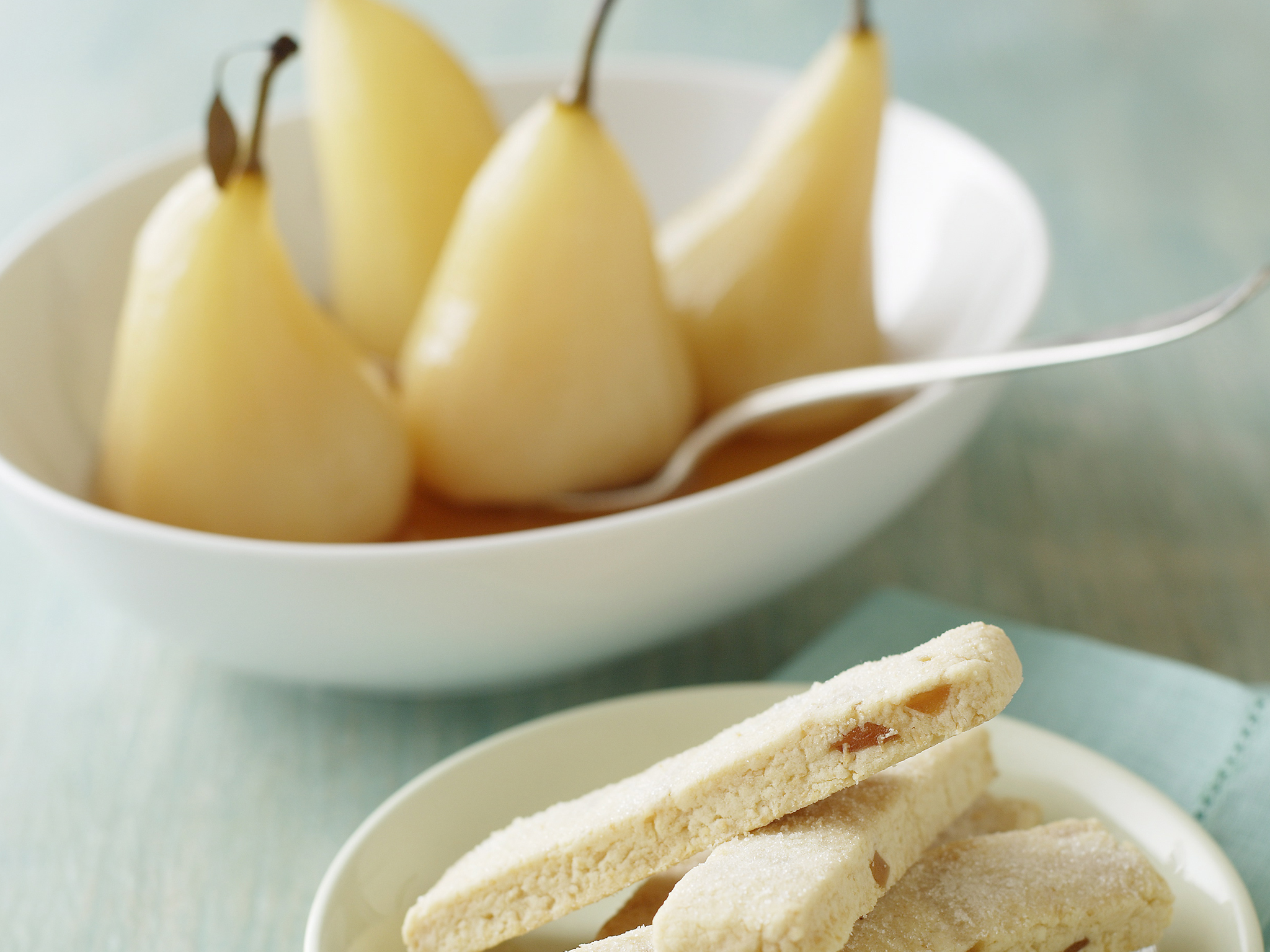 Poached Pears with Ginger Shortbread