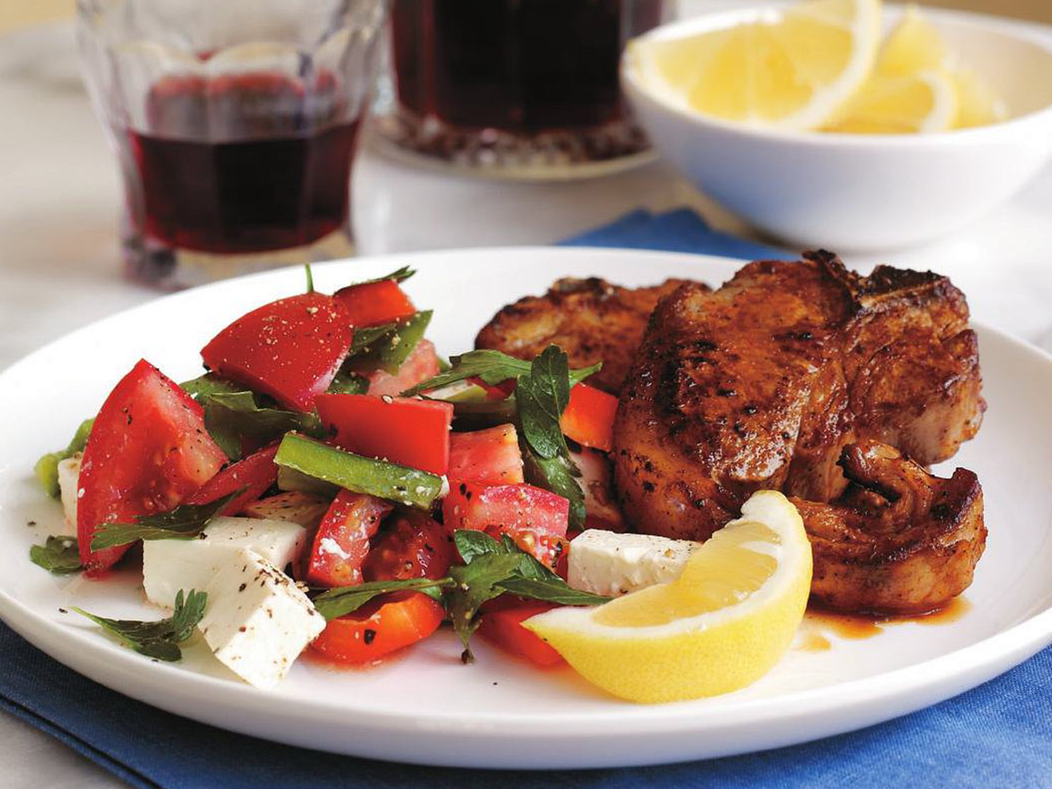 Paprika lamb chops with greek salad Women's Weekly Food