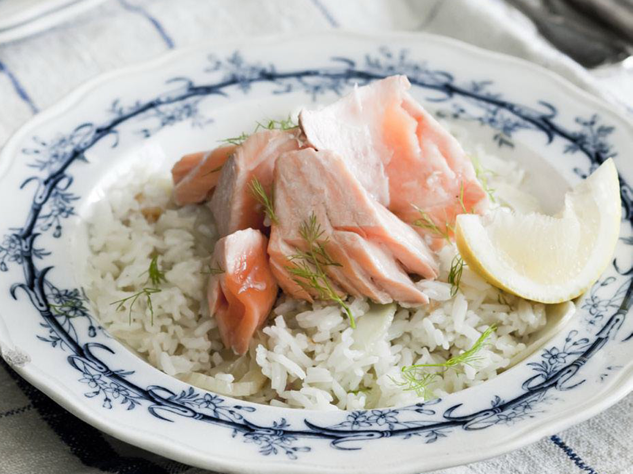 fennel pilaf with steamed salmon