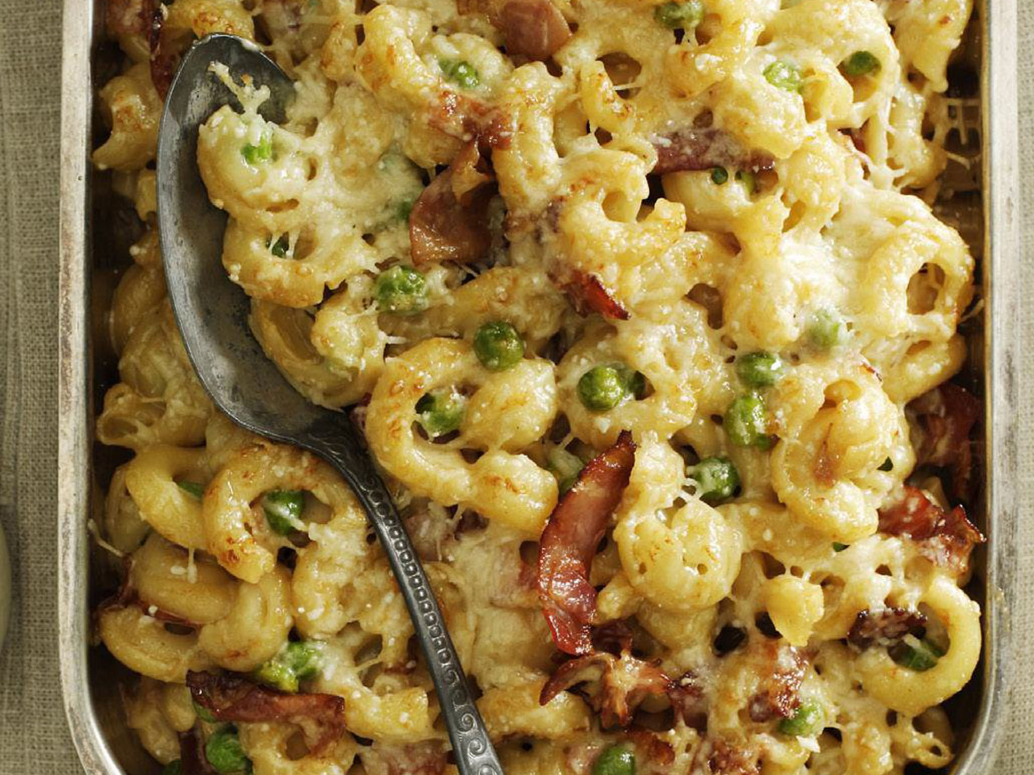 Prosciutto & pea pasta gratin Women's Weekly Food