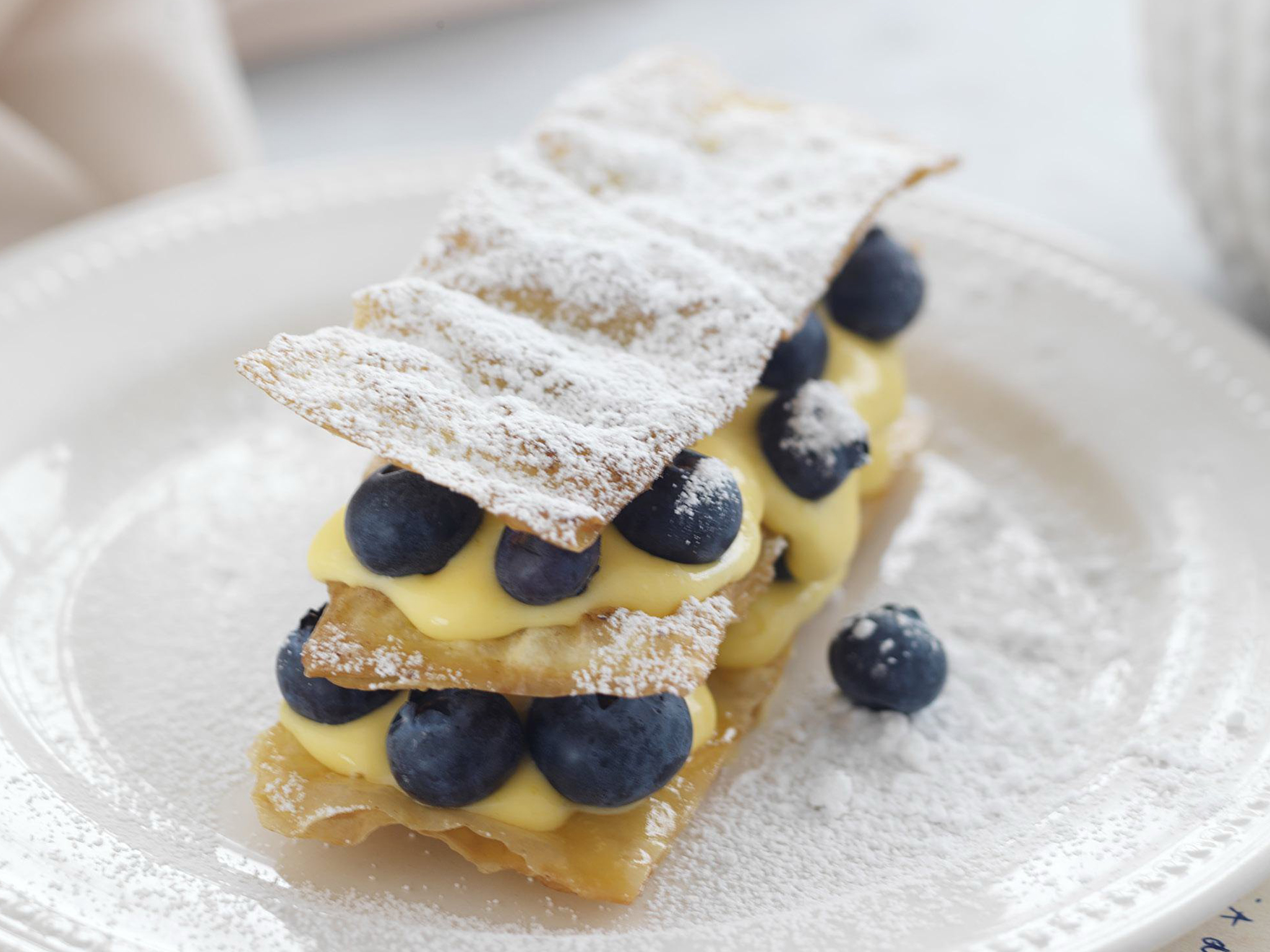 lemon curd and blueberry mille feuille