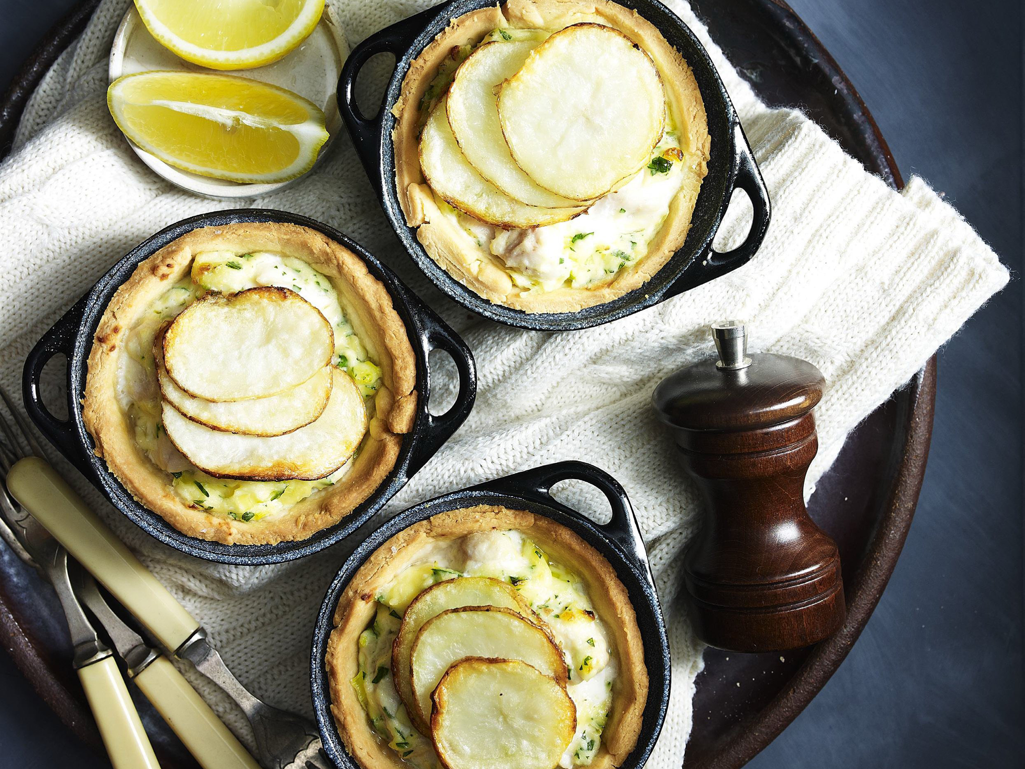 fish pies with potato-scale topping