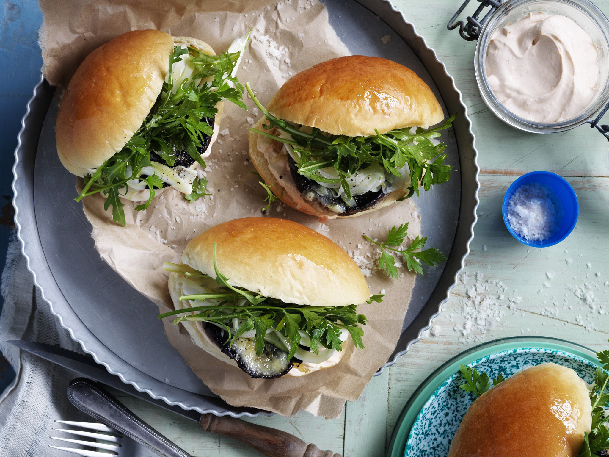 Mushroom sliders with pickled fennel and harissa creme fraiche | Women ...