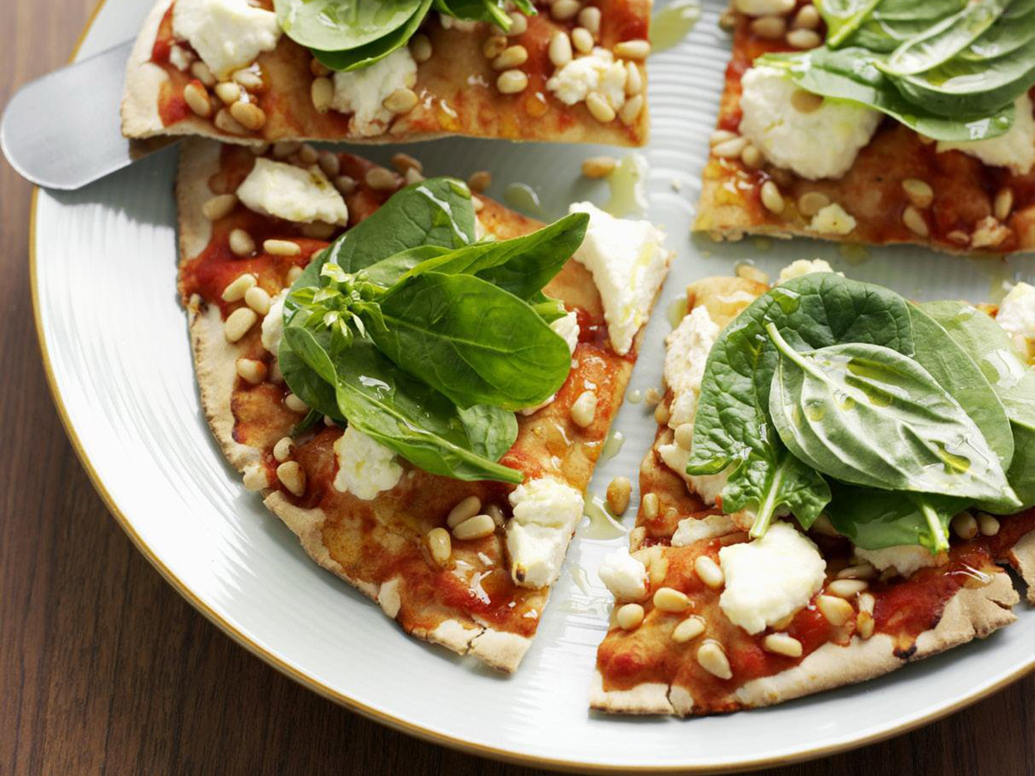 ricotta, basil and pine nut pizza