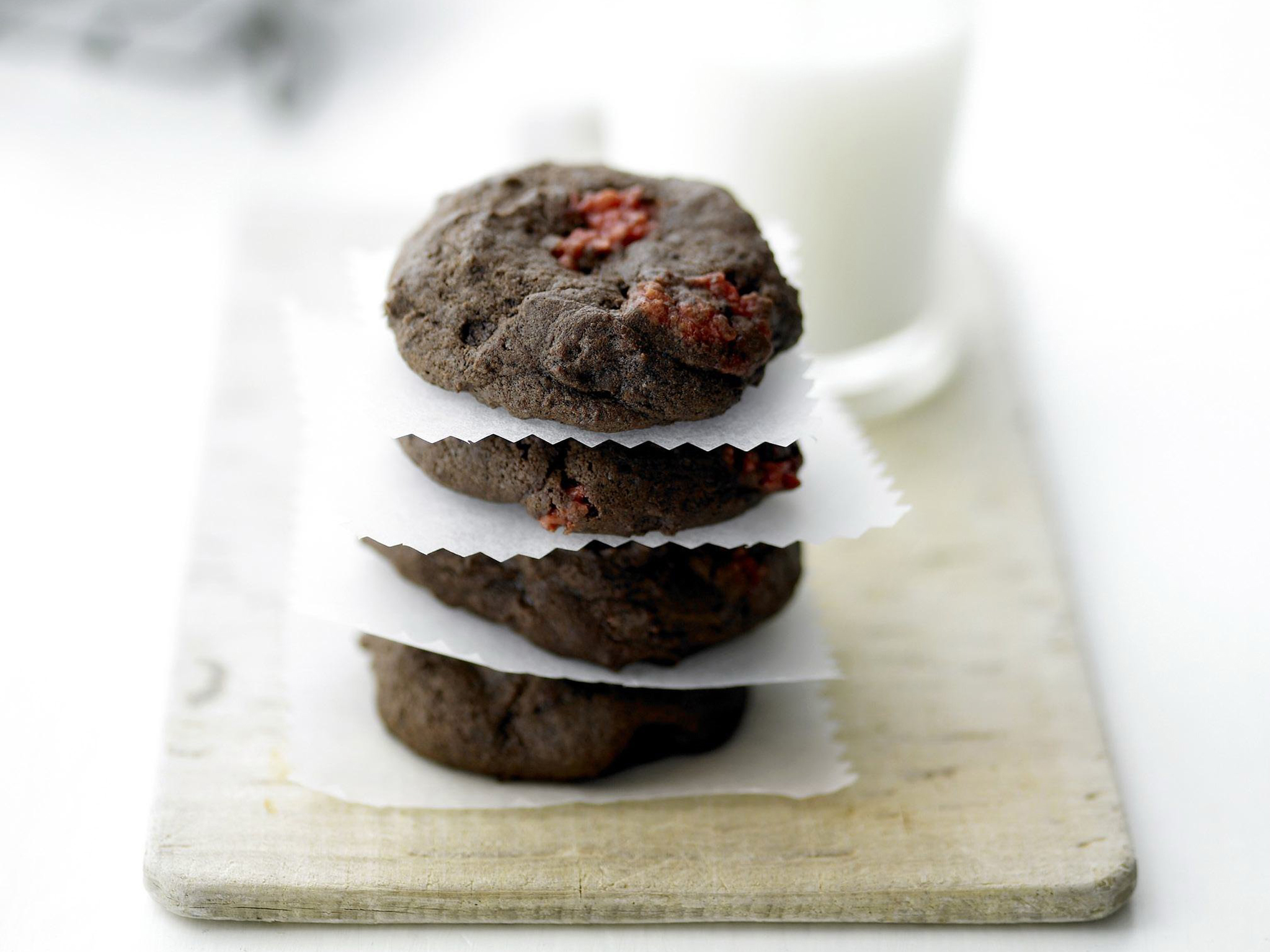 fudgy chocolate, cherry and coconut cookies