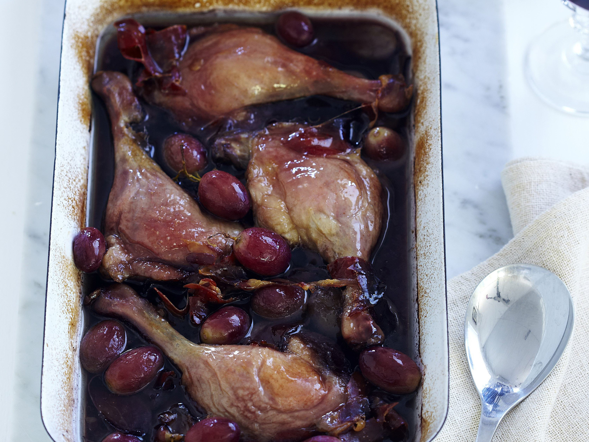 roast red wine duck with grapes