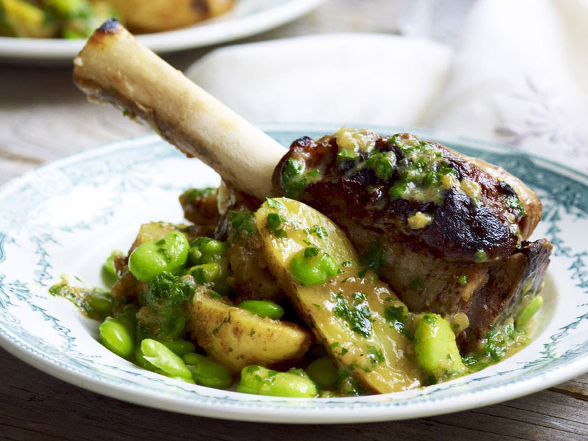 LEMON AND GINGER LAMB SHANKS WITH BROAD BEANS