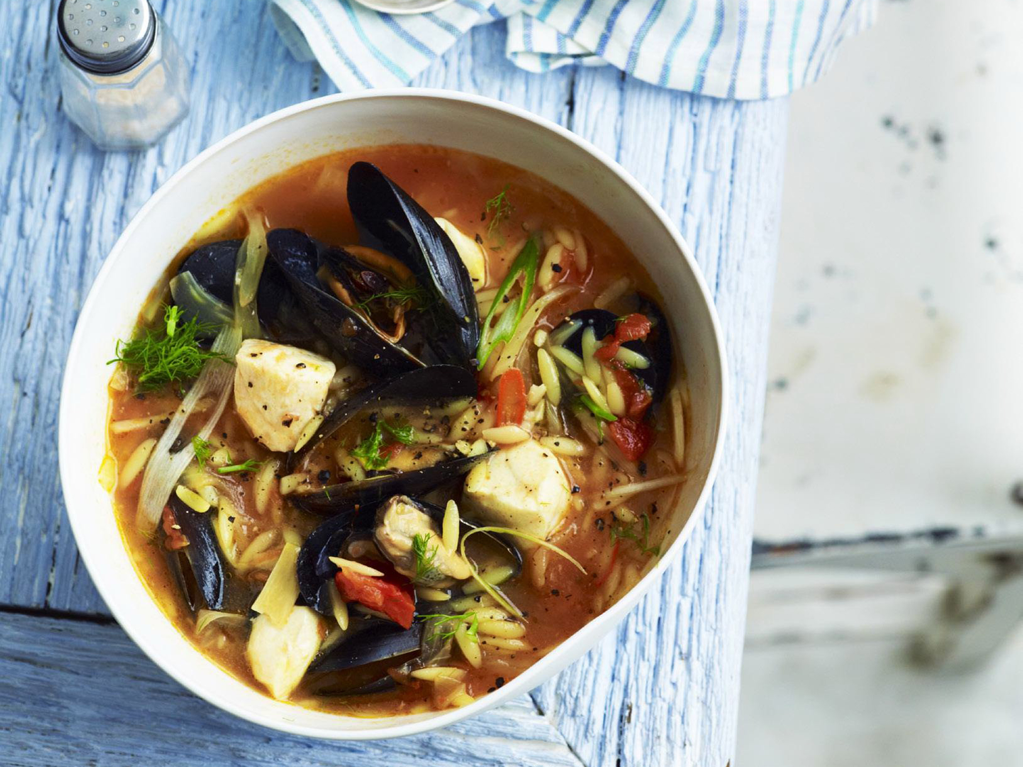 Mussel and orzo broth