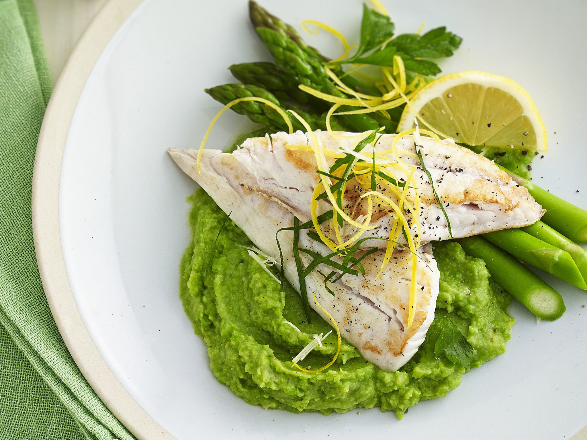 pan-fried fish with green purée