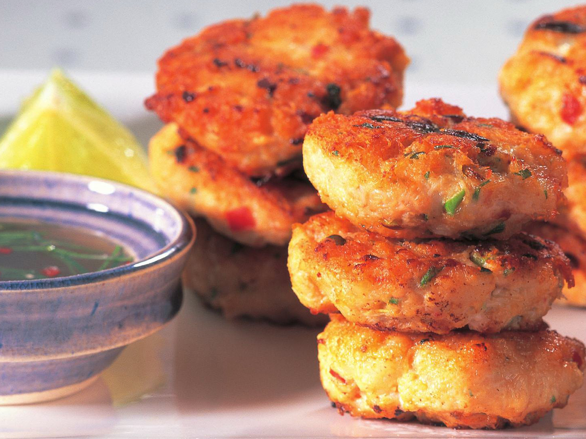 Spicy crab and prawn fritters with chilli lime dipping sauce