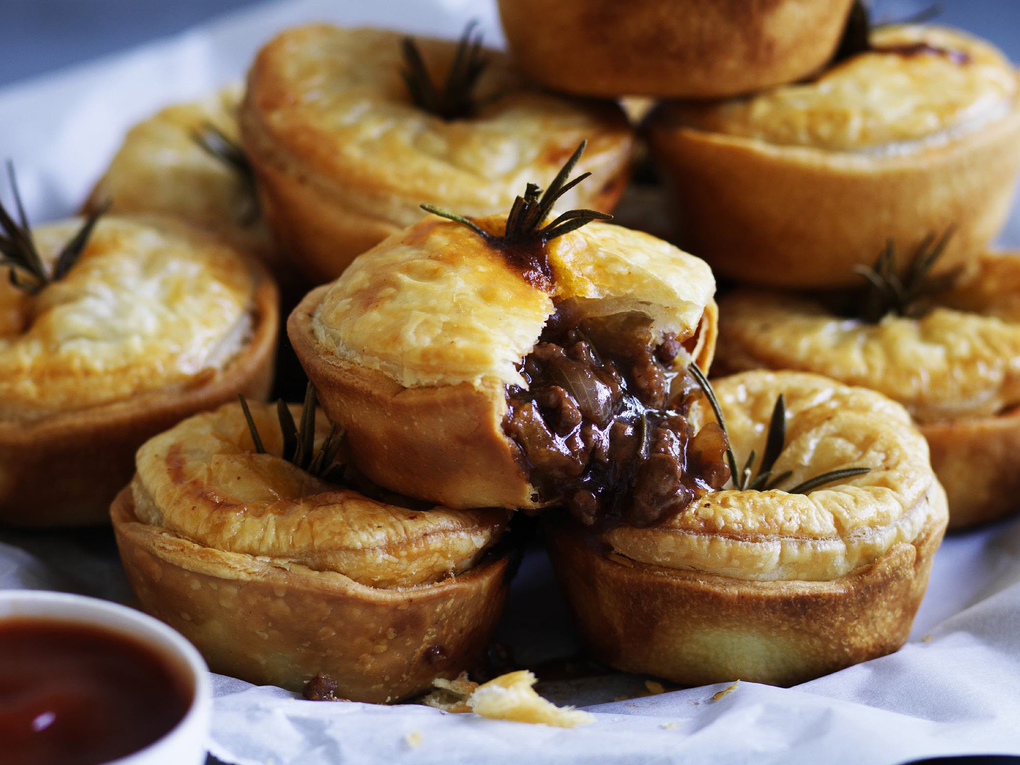 red wine and rosemary mini beef pies