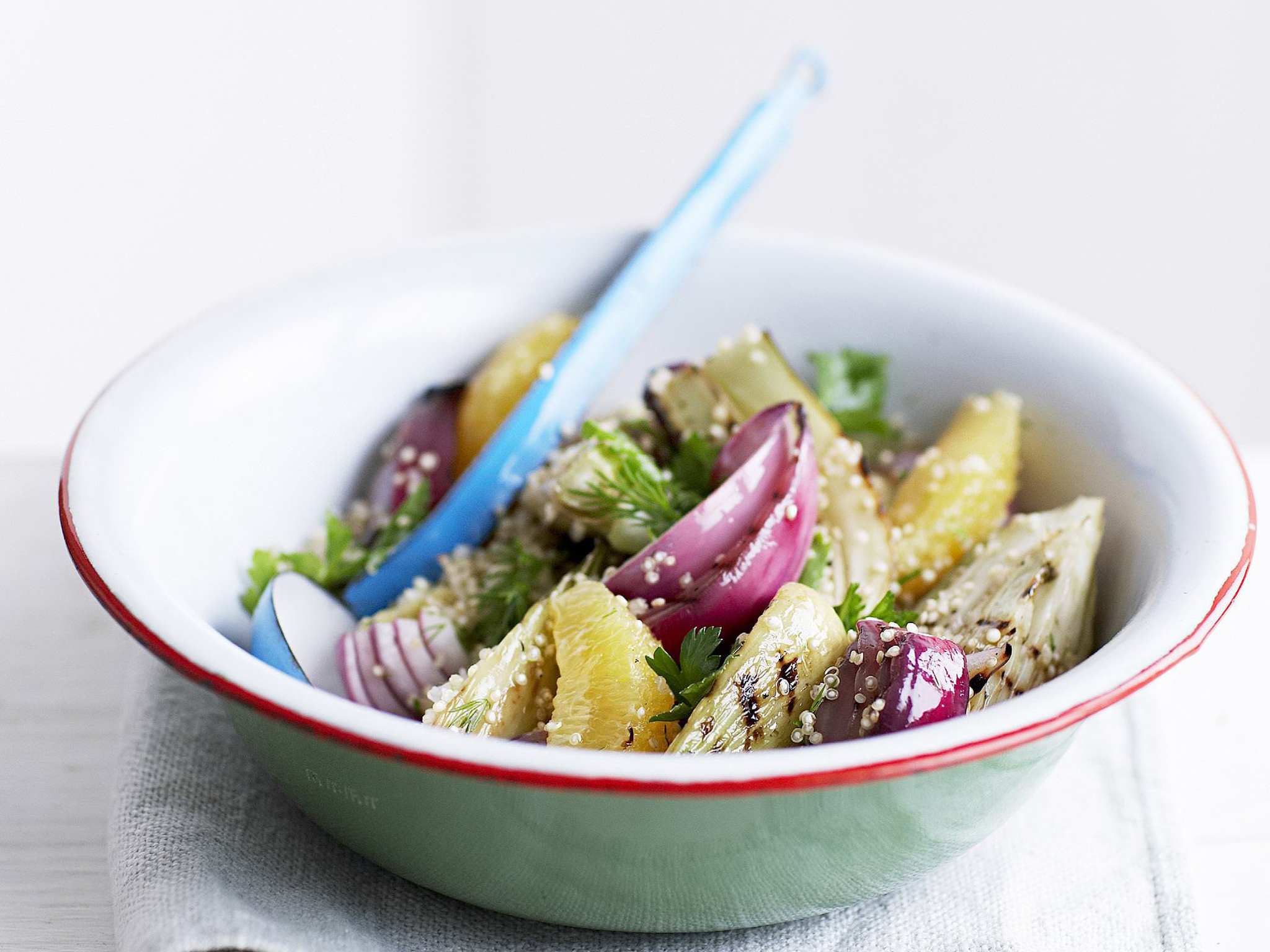 BARBECUED FENNEL, RED ONION AND ORANGE SALAD WITH QUINOA
