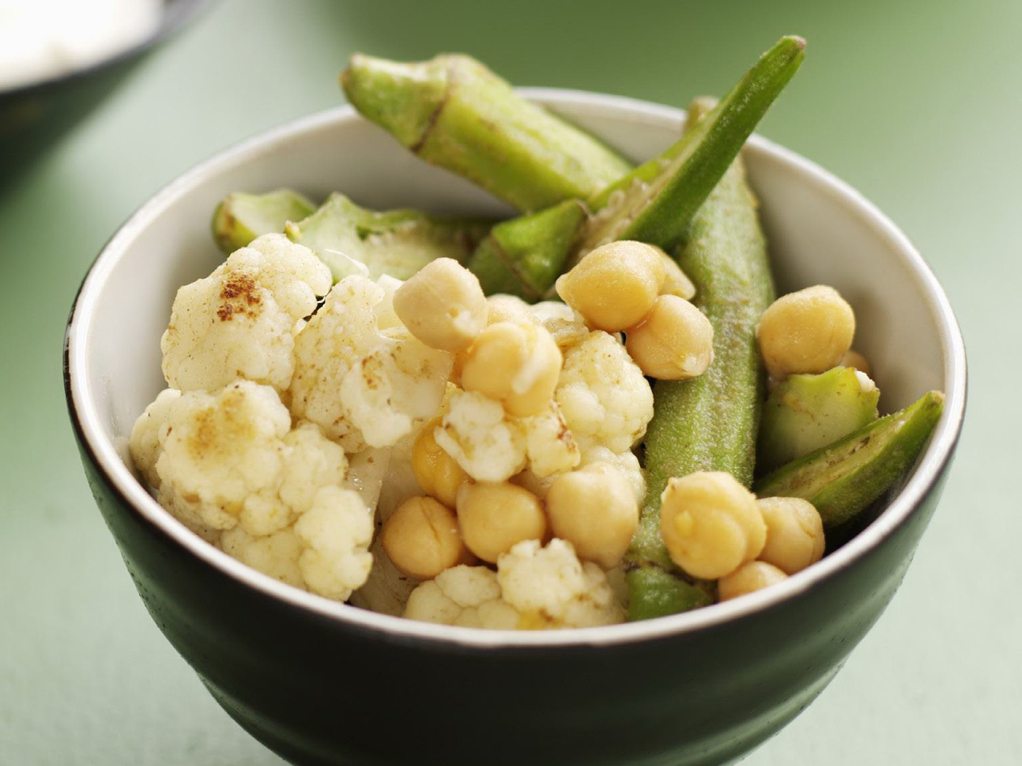 north african chickpea, okra and cauliflower with couscous