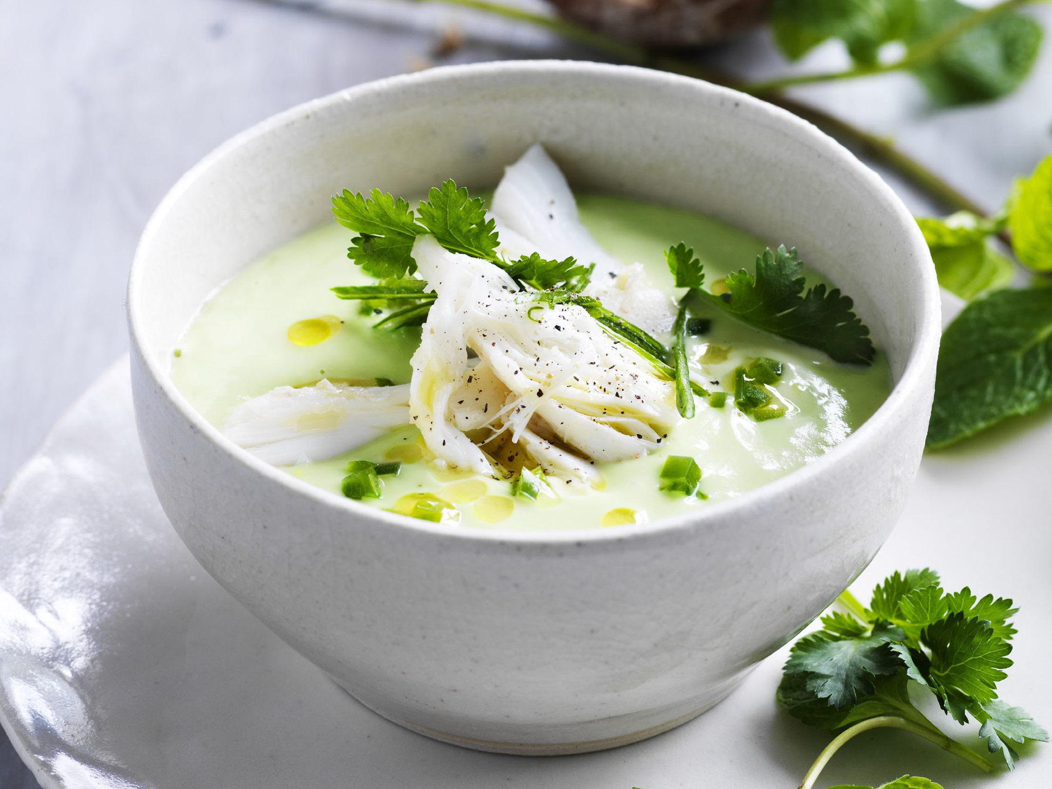 chilled avocado soup with crab