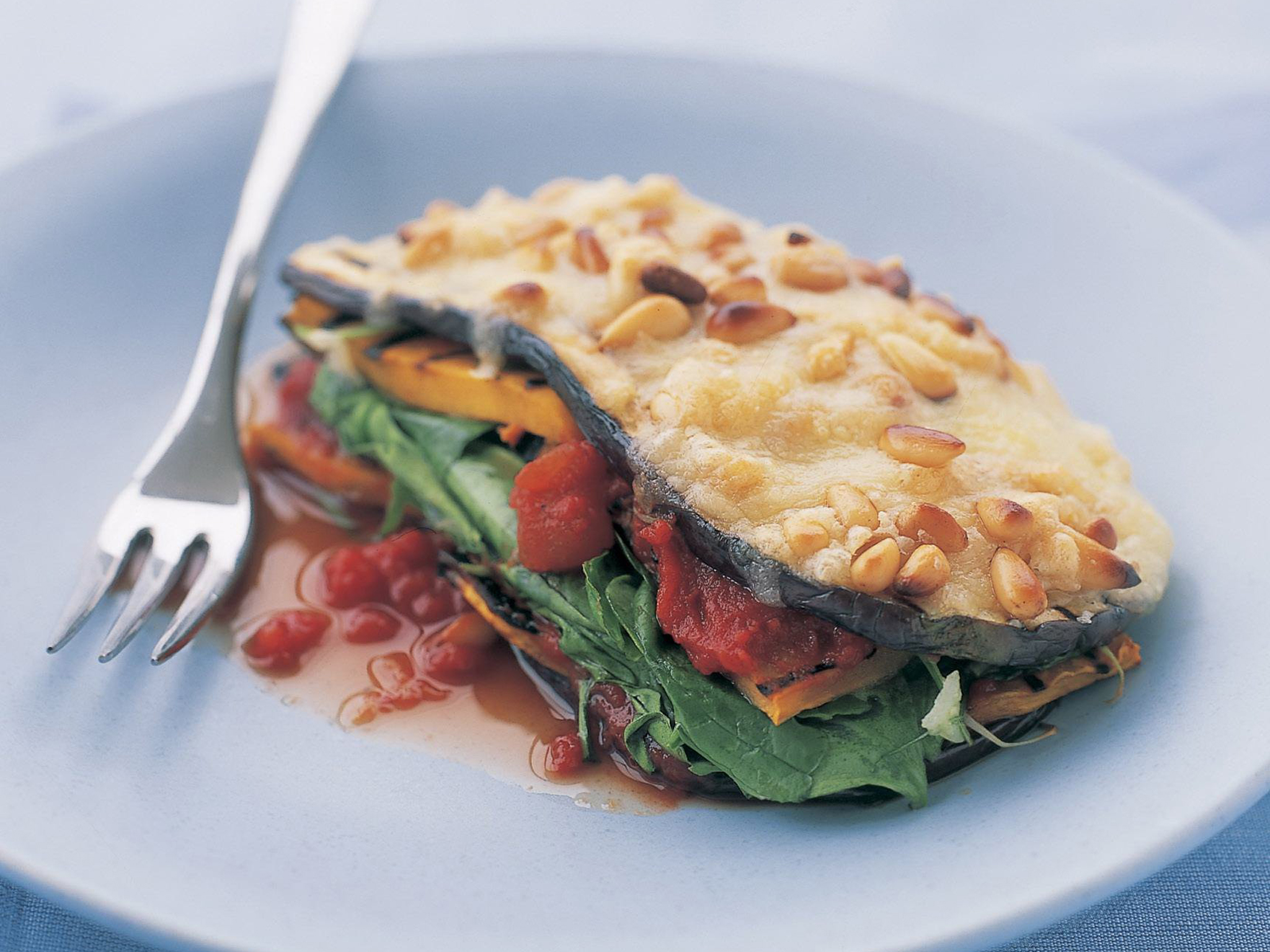 Eggplant, spinach and pumpkin stacks