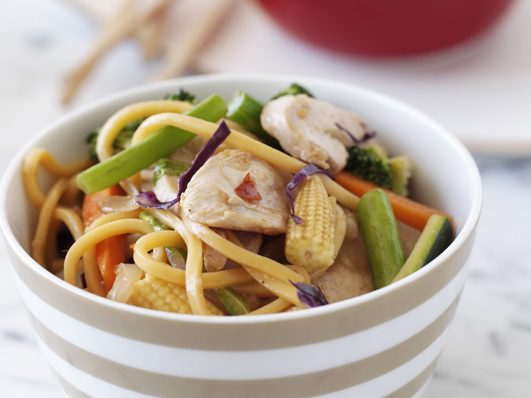 ginger-plum chicken and noodle stir-fry
