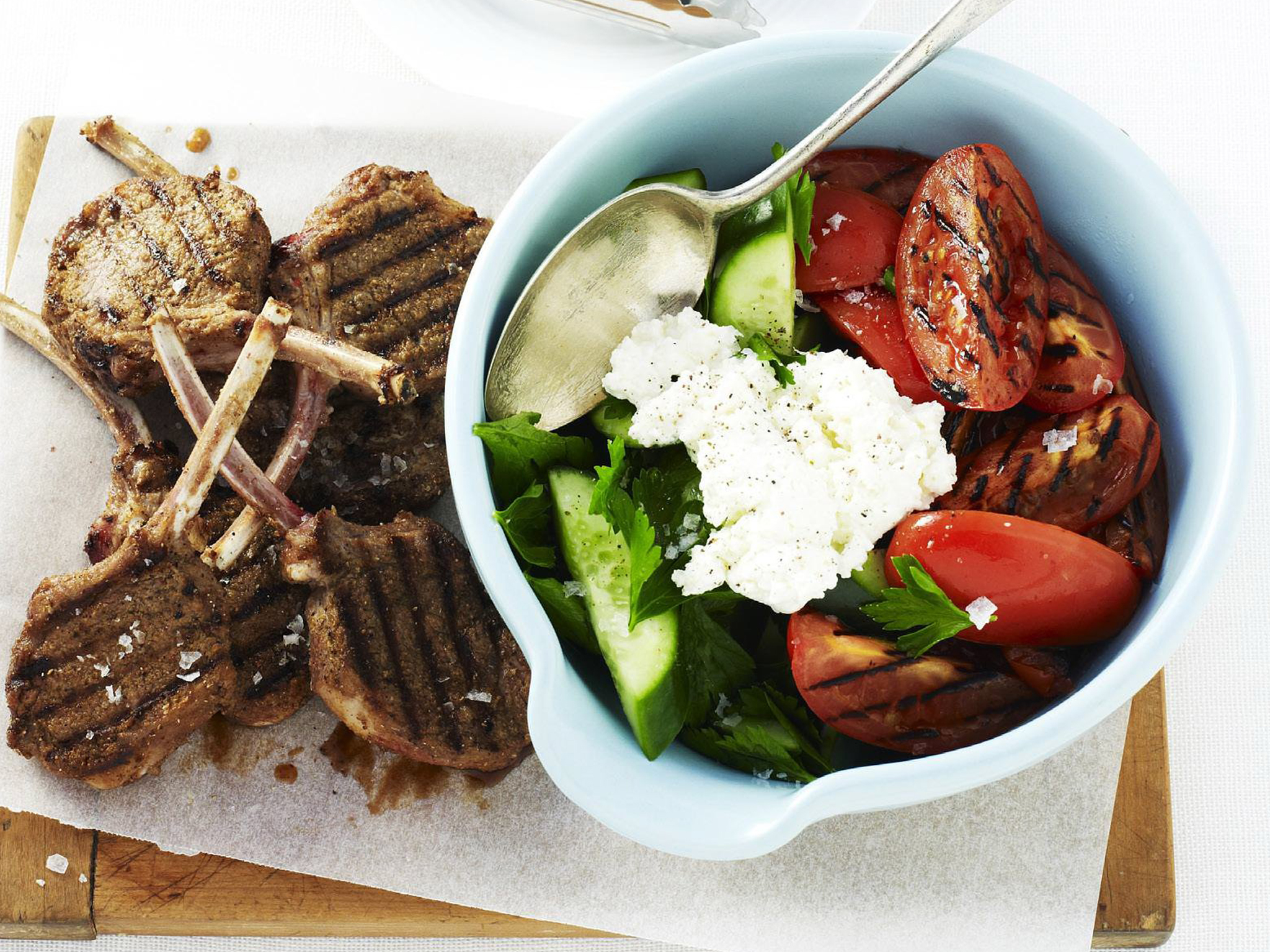 spiced lamb cutlets with tomato and parsley salad