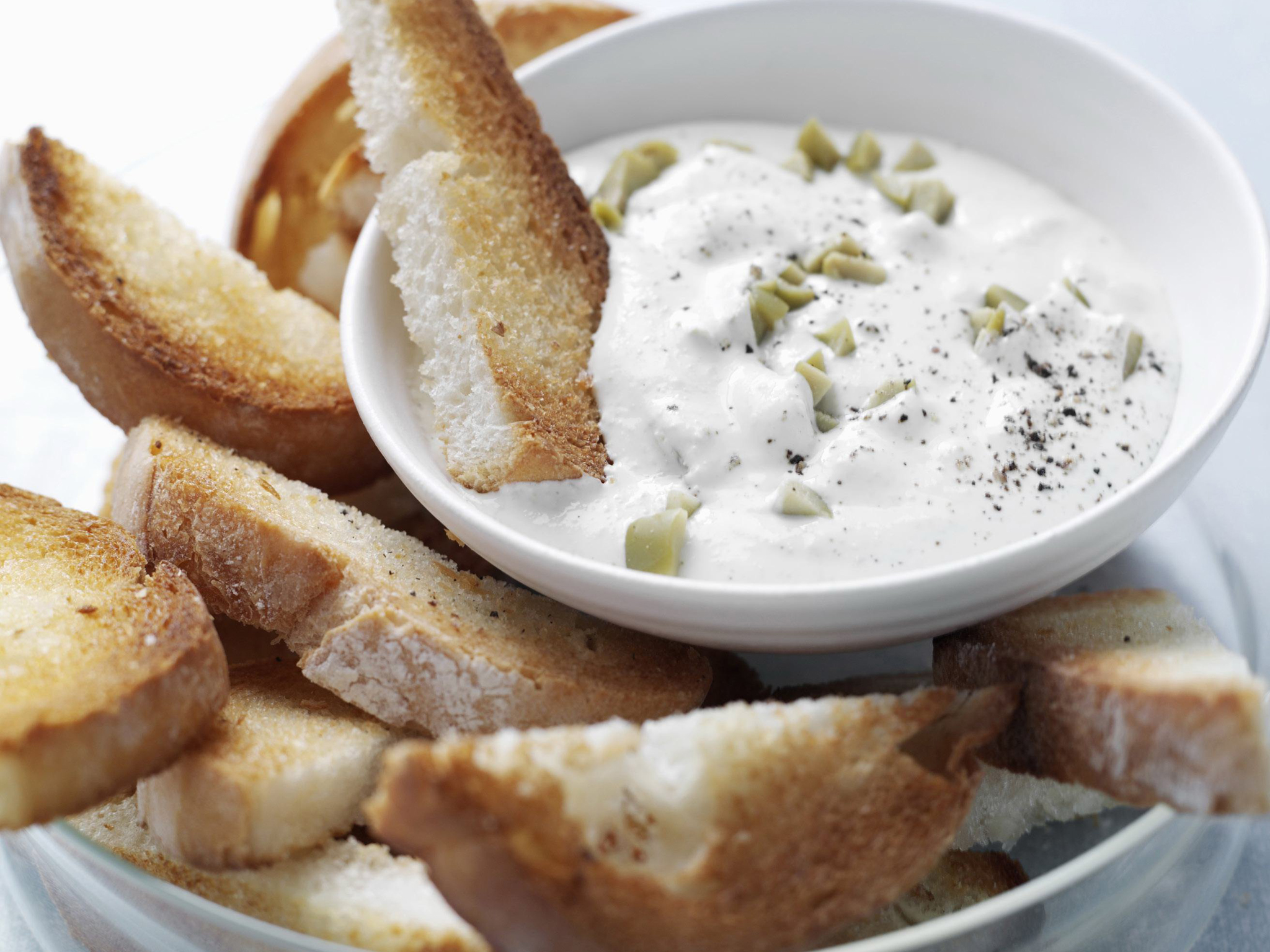 fetta and olive dip with garlic toast