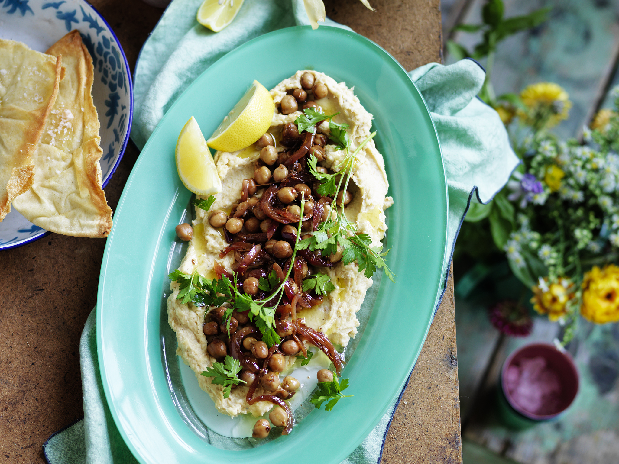 Roasted=m Parsnip Hummus with warm spiced chick peas