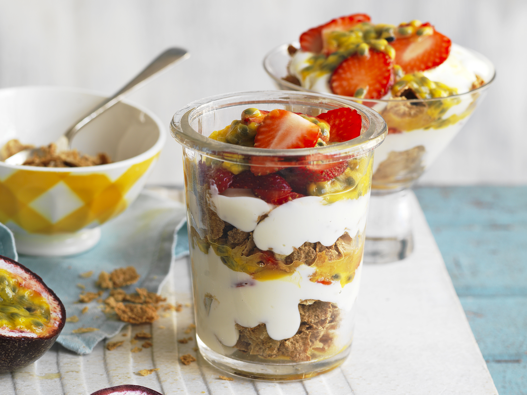 strawberry and passionfruit breakfast trifle