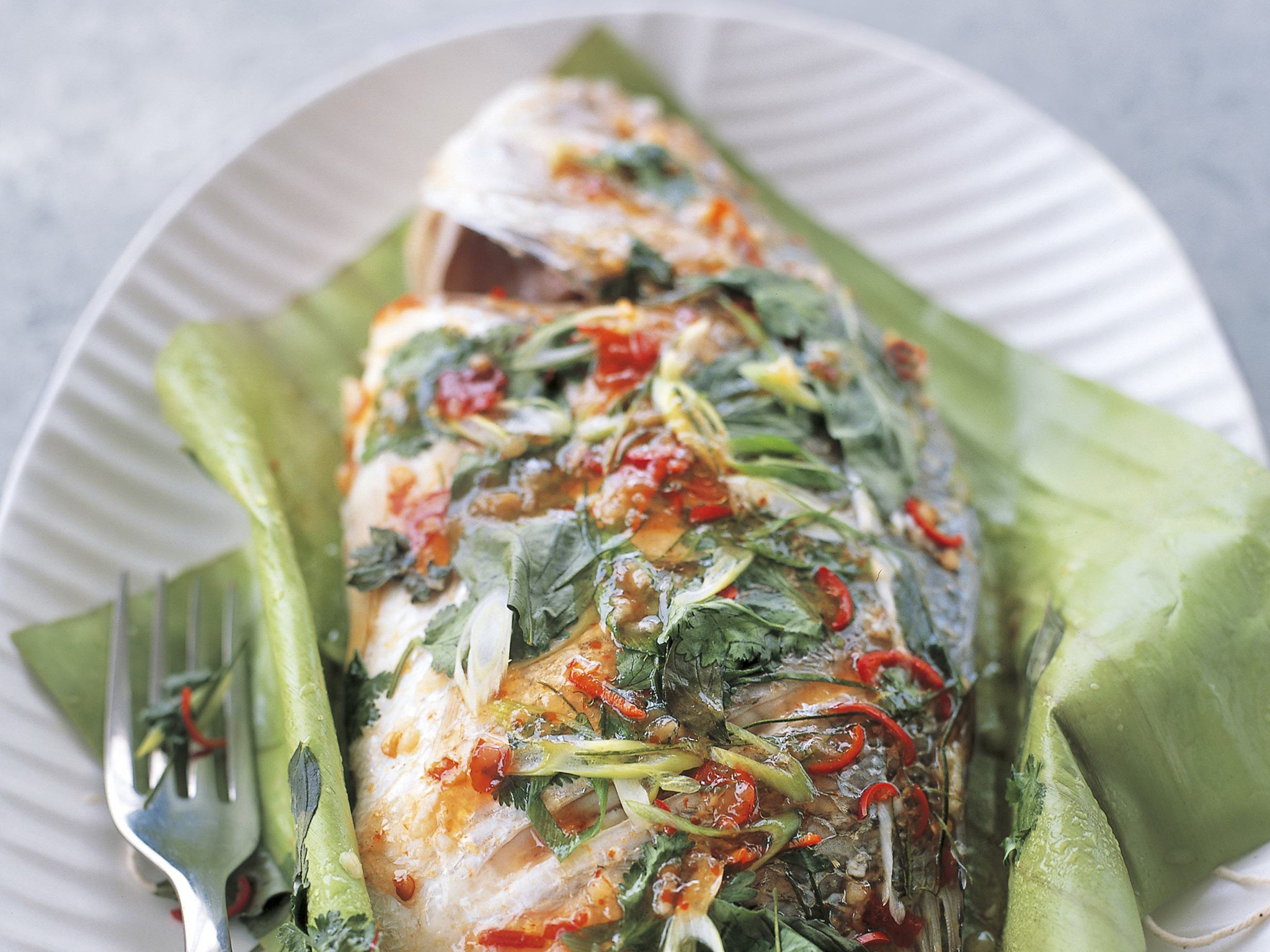 Whole Thai-style steamed fish