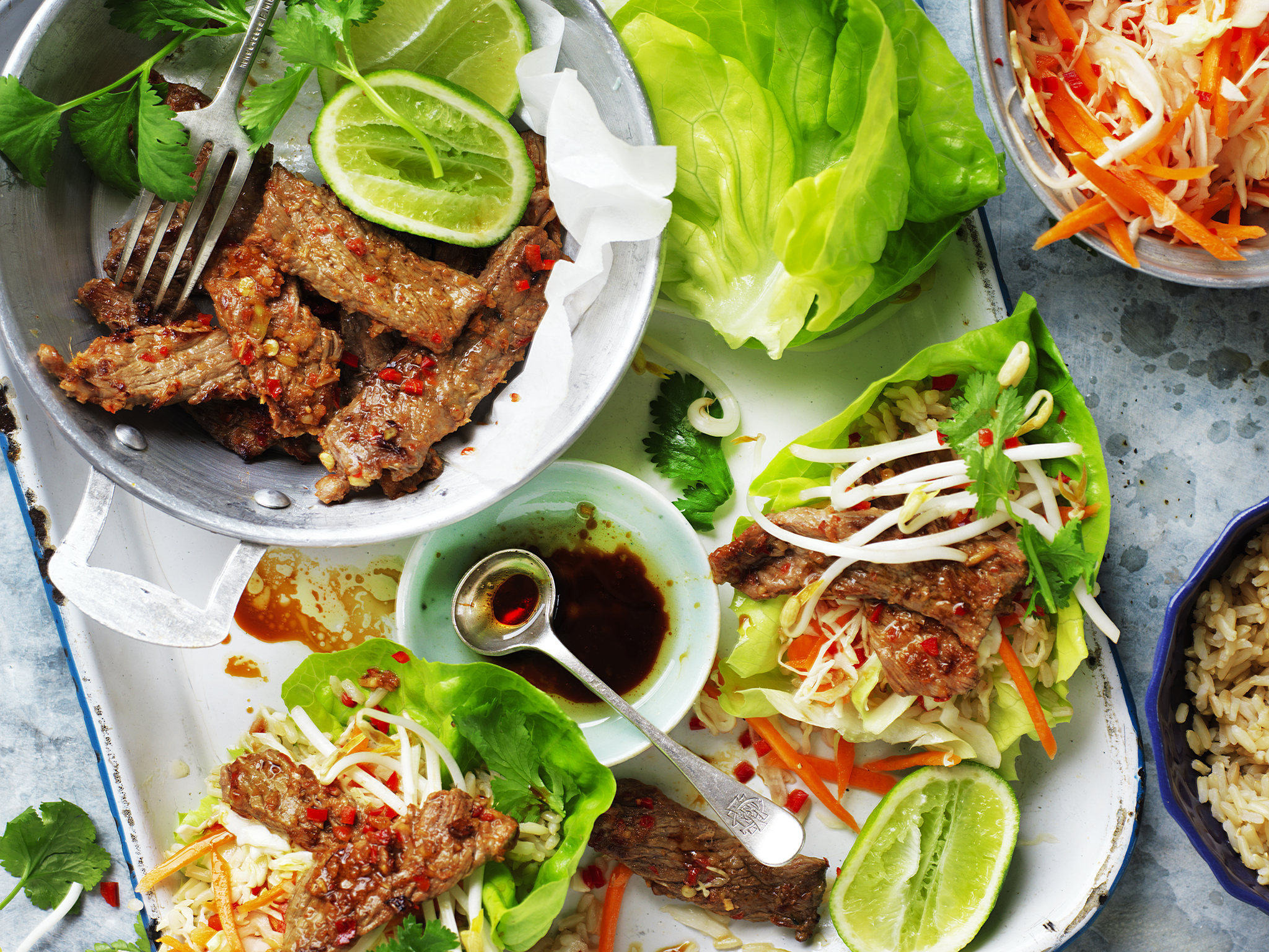 Korean beef lettuce cups with pickled vegetables-image
