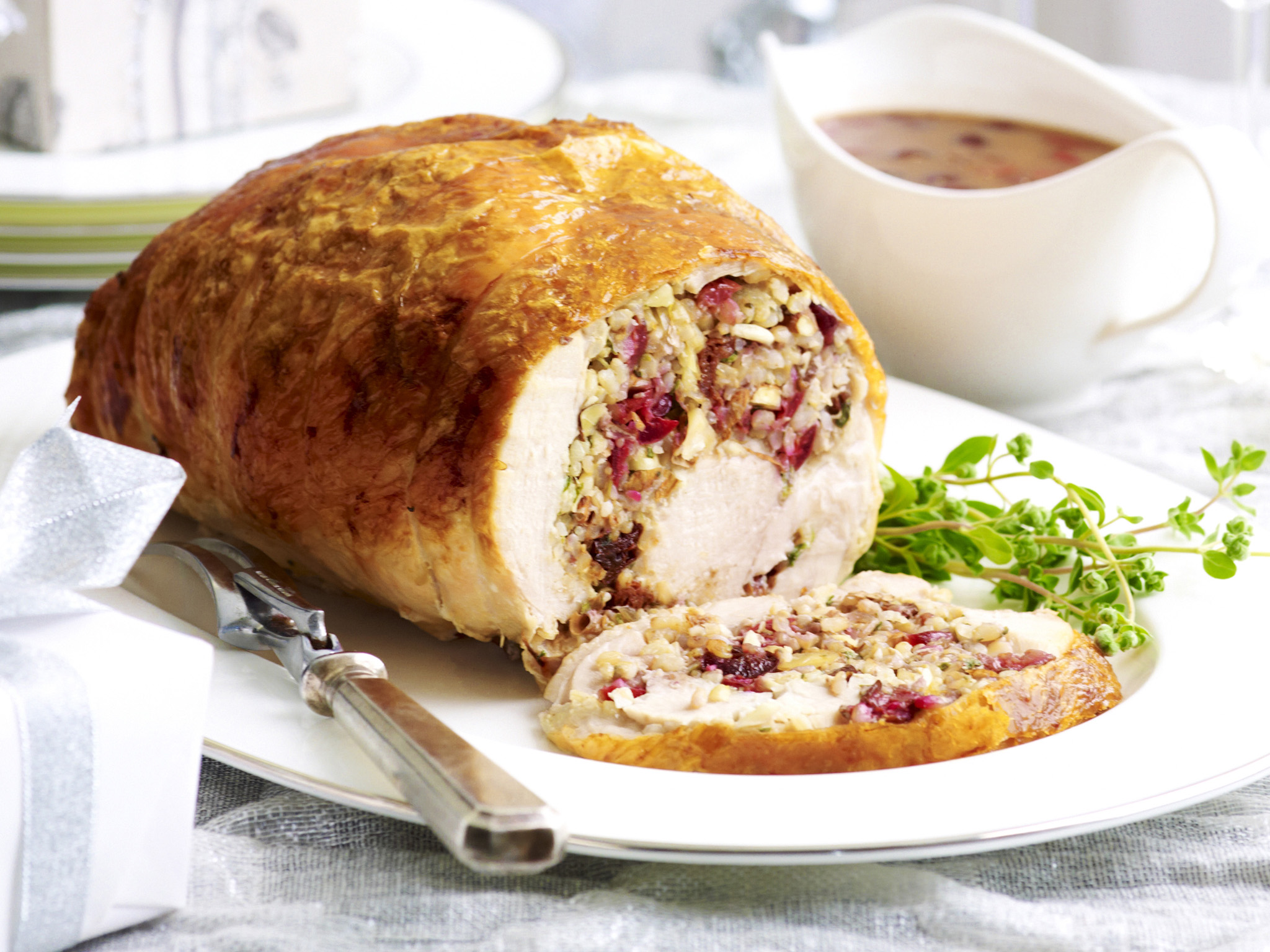 Turkey roll with cherry and almond stuffing