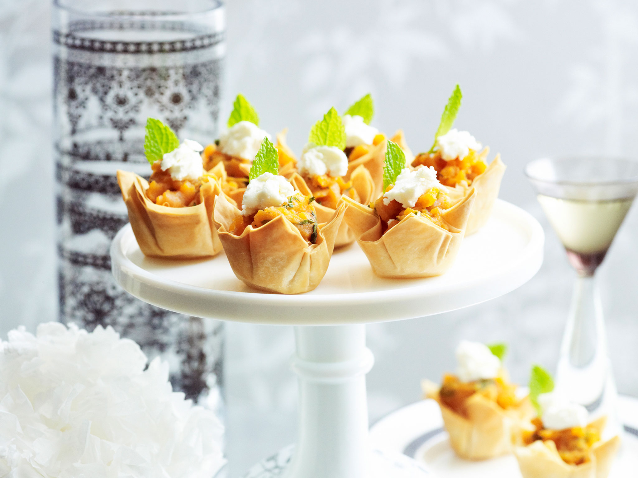 Sweet potato, mint and goat’s cheese tartlets