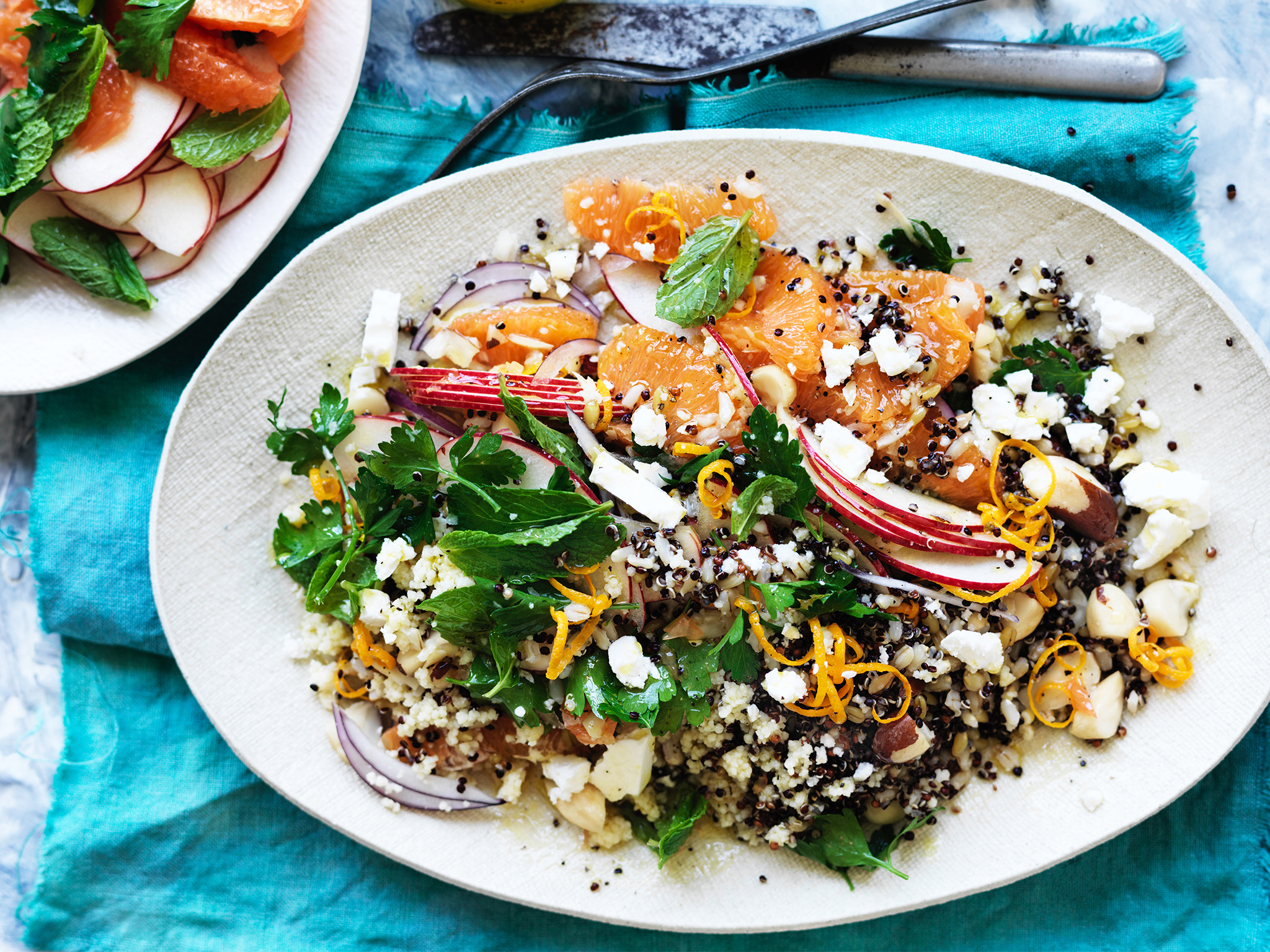 Five grain salad with feta and oranges