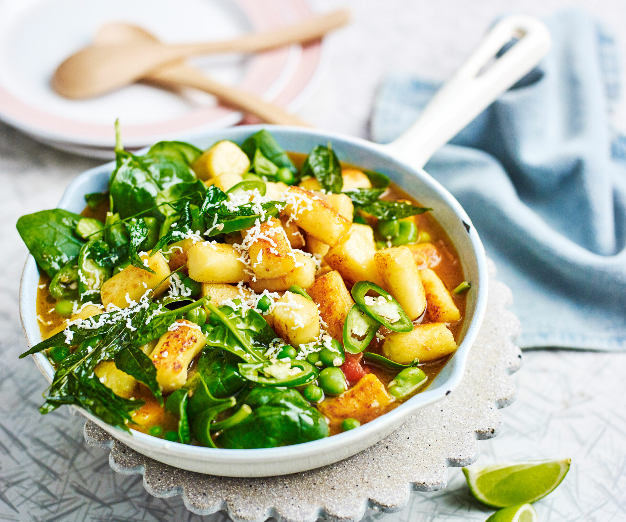 Indian style gnocchi recipe with green veg masala curry