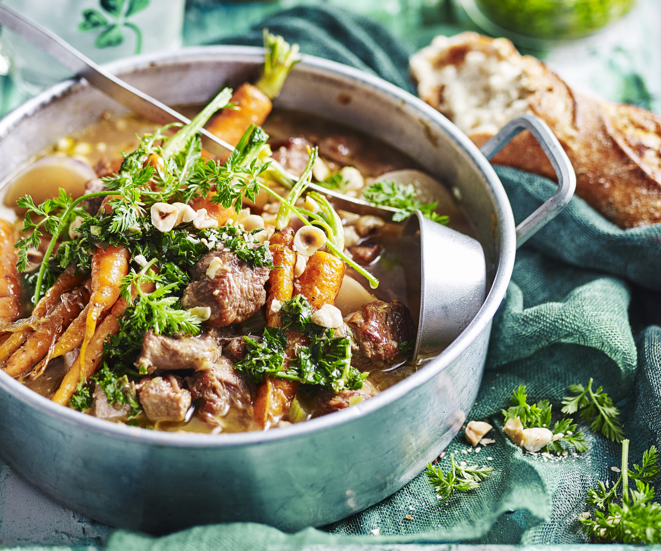 Irish stew with carrot-top salsa verde