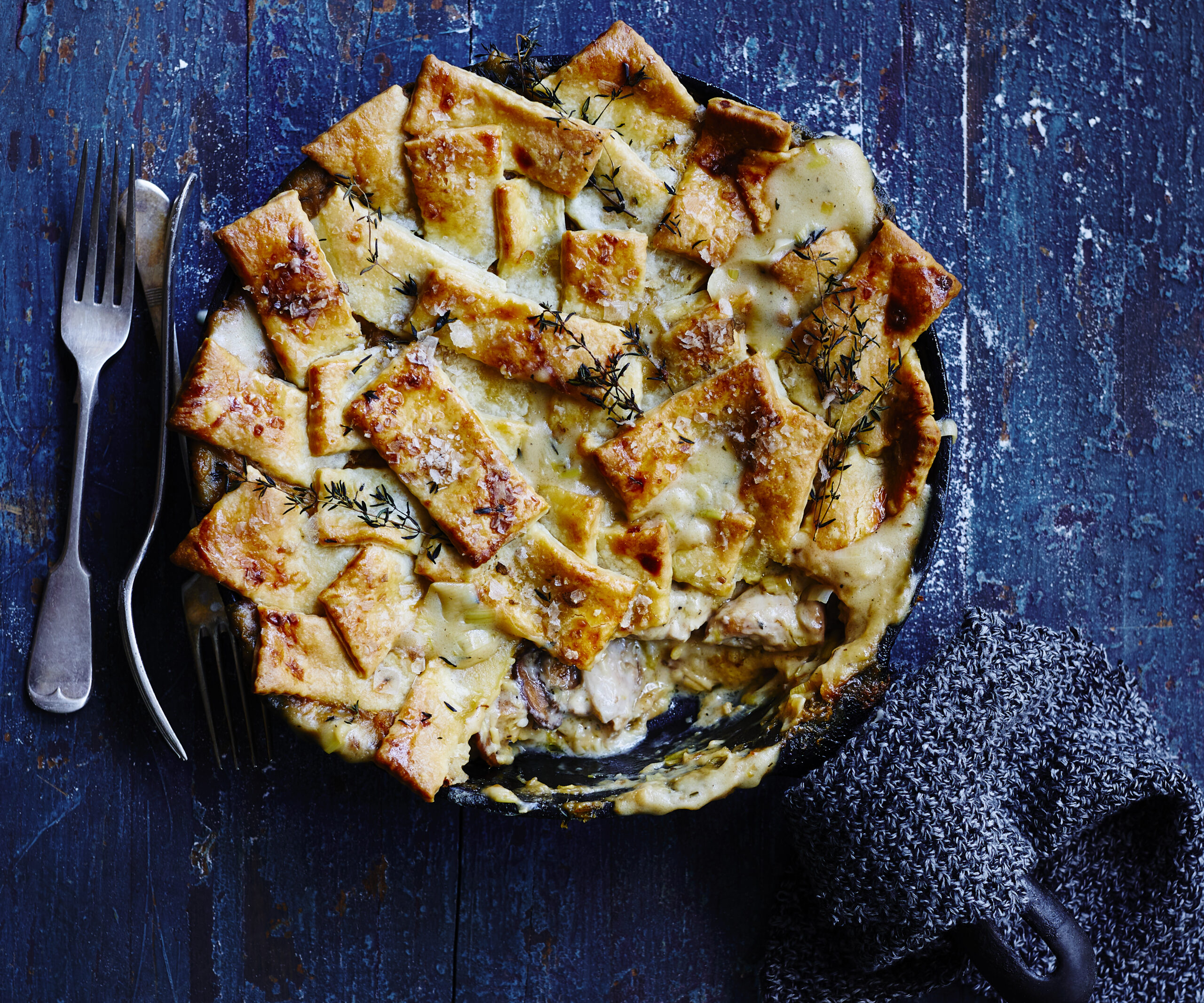 Chicken & leek patchwork pie with sour cream pastry