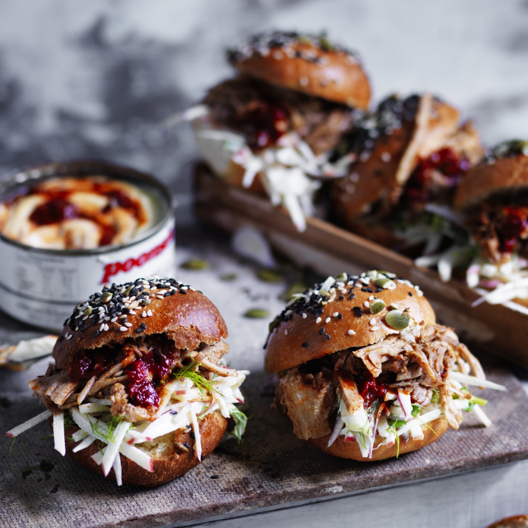 Pulled pork sliders with apple slaw and chipotle mayo