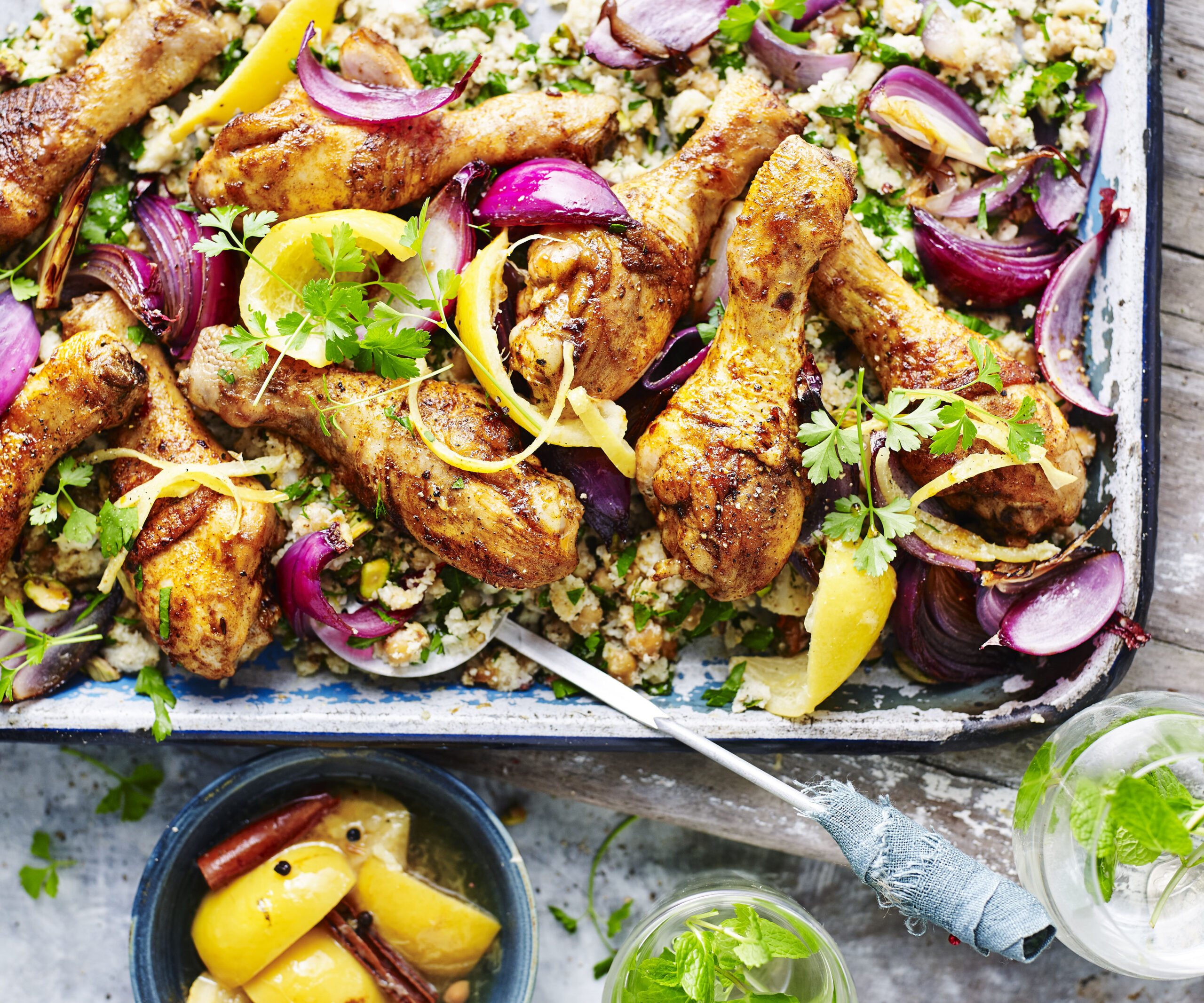 Moroccan chicken with cauliflower pilaf