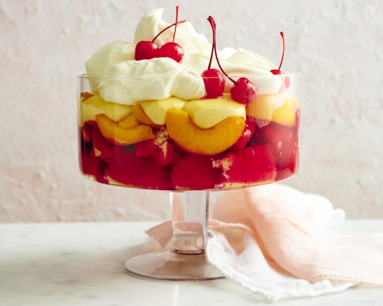 Classic trifle in a glass trifle bowl