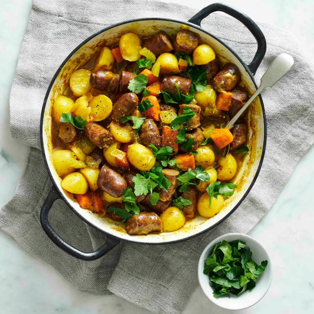 Curried sausages