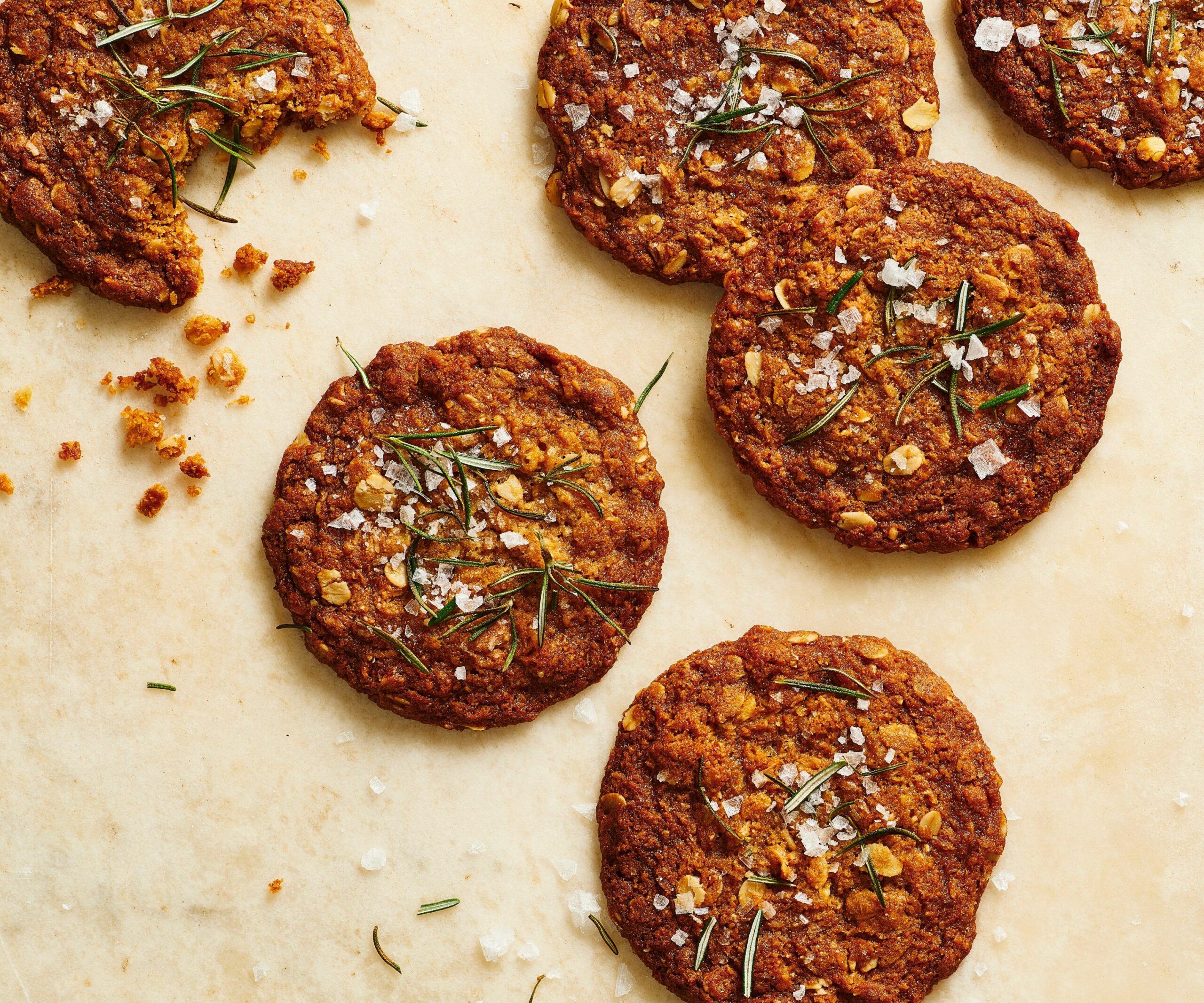Anzac biscuits with salted rosemary