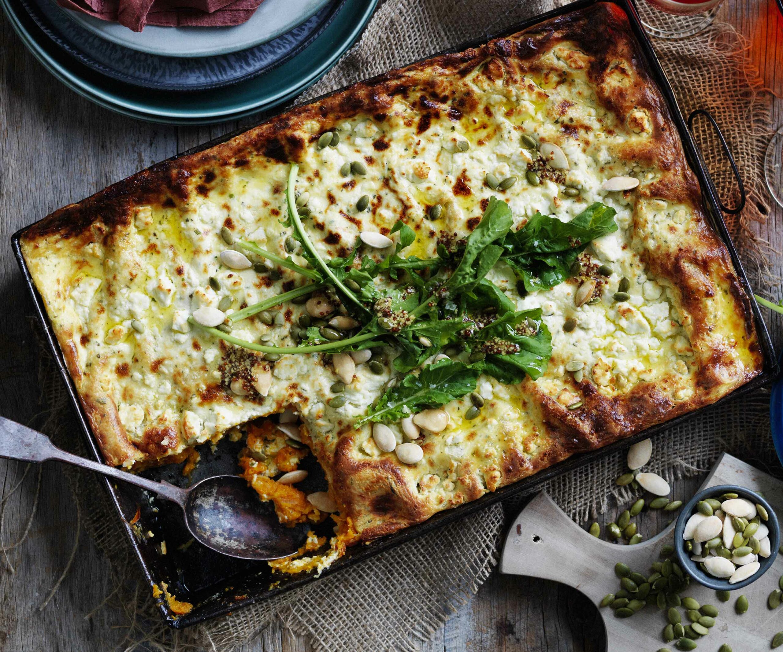 Pumpkin, ricotta and goat’s cheese lasagne