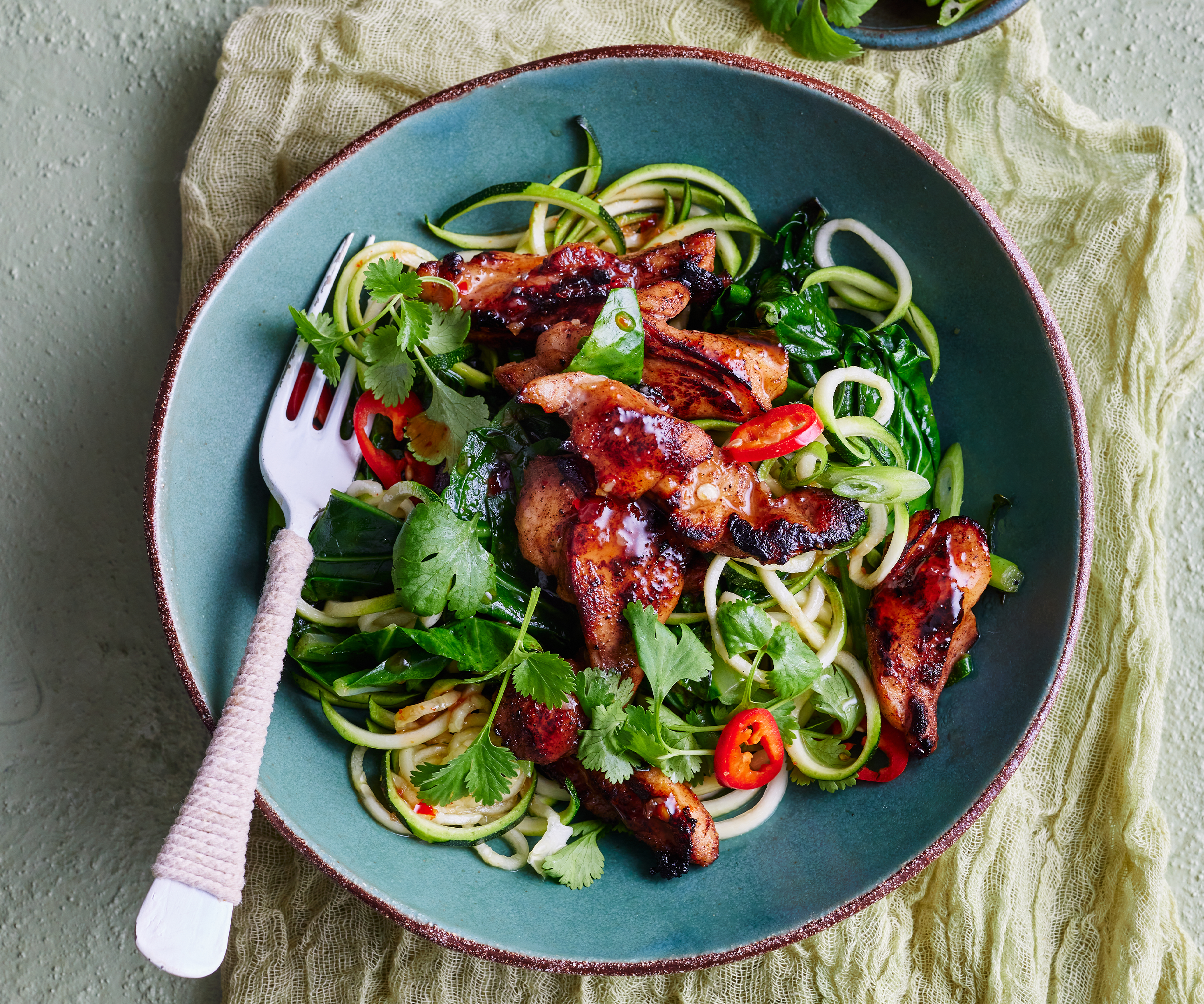 Chicken stir fry with zucchini noodles-image