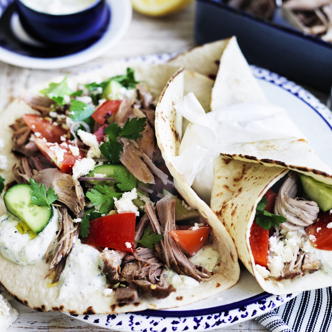 Slow cooker chilli and fennel pork gyros