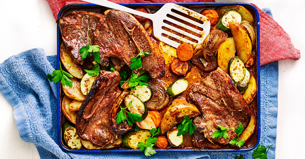 Julie Goodwin's lamb forequarter chops with vegetables tray bake
