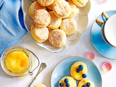 Julie Goodwin's lemonade scones with lemon curd and blueberries