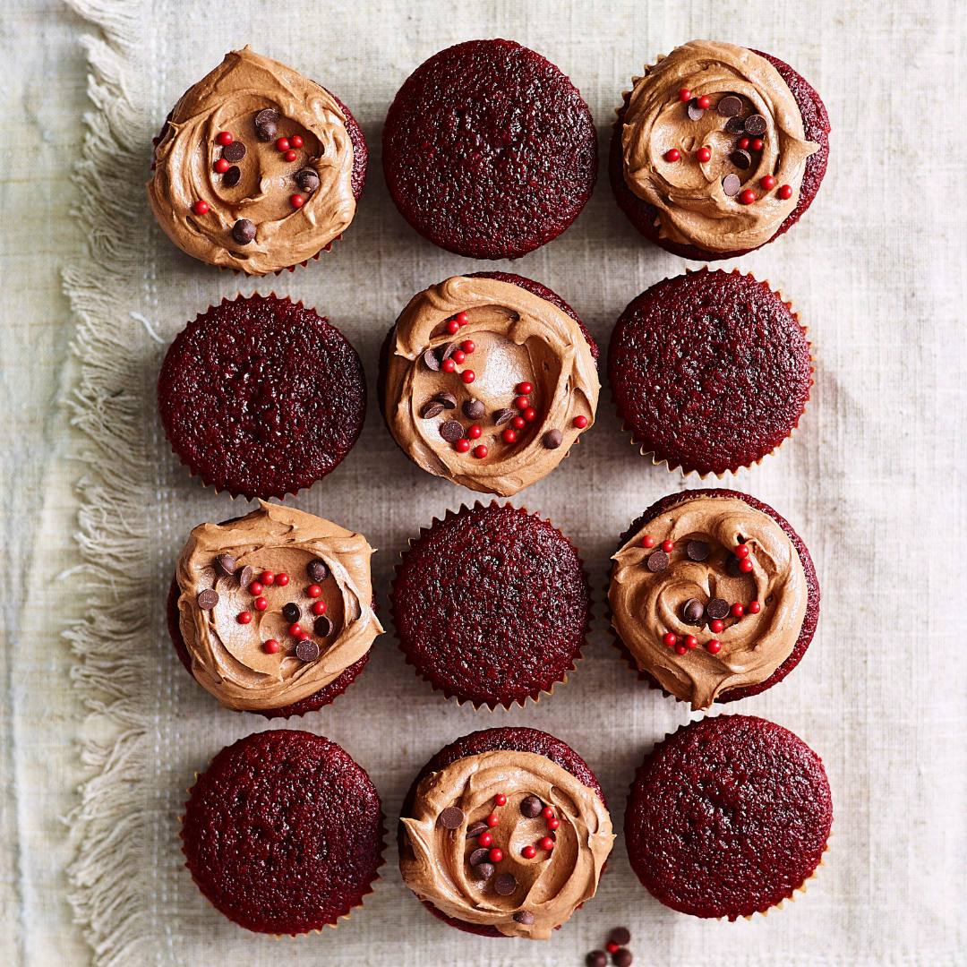 Red velvet cupcakes with chocolate buttercream