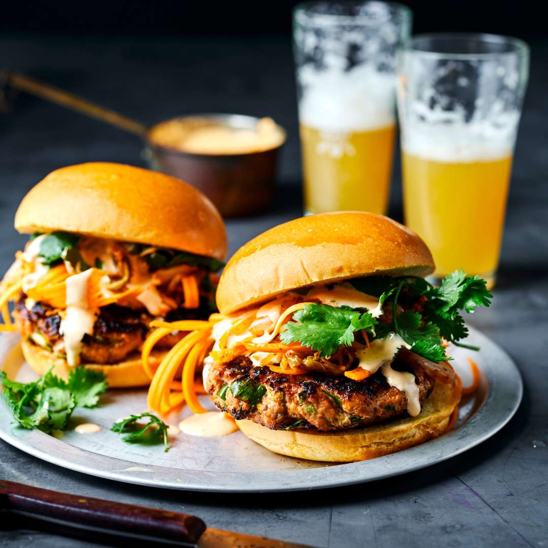 Pork burgers with kimchi salad