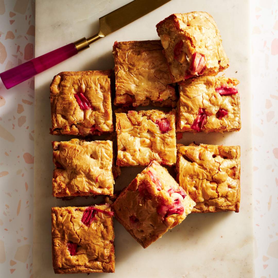 Rhubarb brown butter blondies